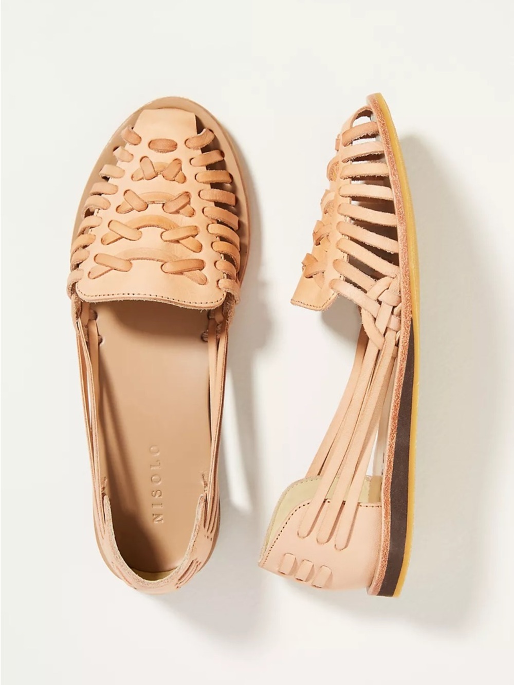 Nisolo Nude Tan Leather Woven Huarache Flats